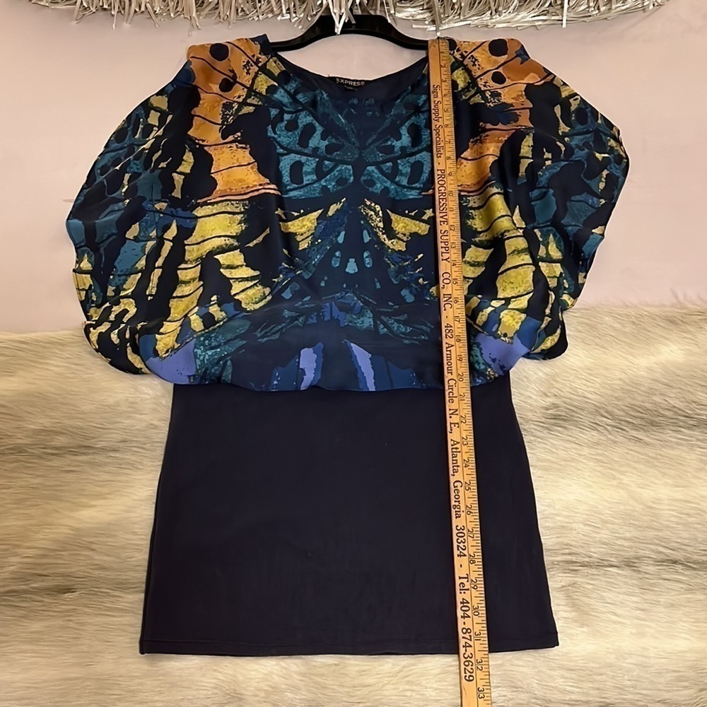 EXPRESS Navy Blue Butterfly XS Flutter Sleeves Blouse Knit Skirt Dress 2011 - Picture 11 of 17